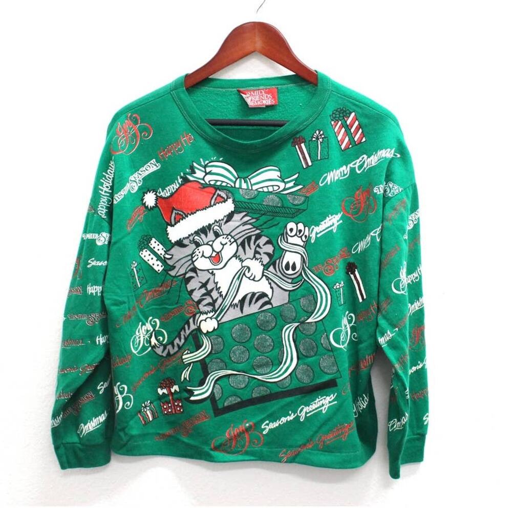 Vintage Crazy Cat Lady Christmas Sweatshirt Large